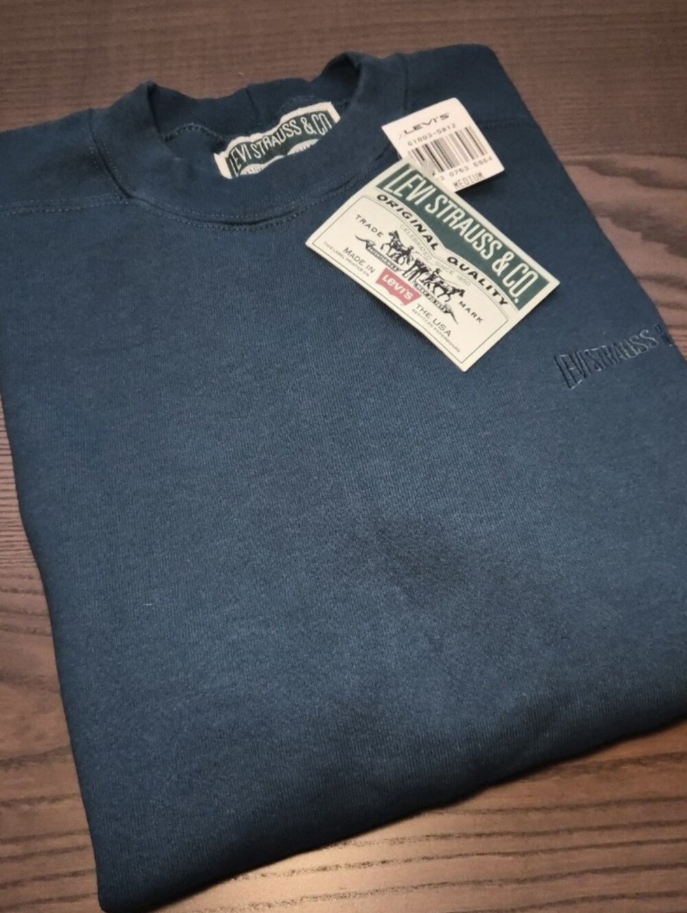 90s VTG Levi Strauss & Co. Turquoise Crewneck Pullover NWT, Men's M, Made in USA